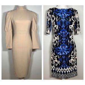 Zara Puff Sleeve Beige & New York Stretch Dress Black Blue Dress Size 2P